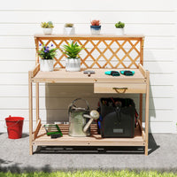 Garden Potting Bench Table, Wooden Planting Workstation