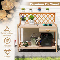Garden Potting Bench Table, Wooden Planting Workstation