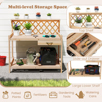 Garden Potting Bench Table, Wooden Planting Workstation
