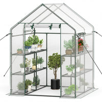 3 Tiers Outdoor Walk in Greenhouse, 12 Shelves Movable Green House Tunnel