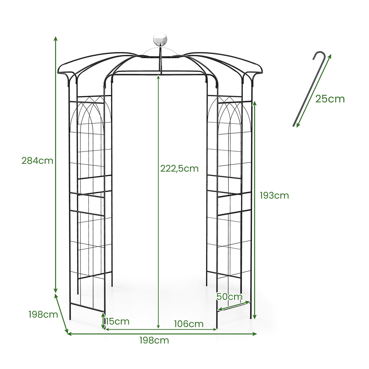 Birdcage Shape Arch,286 cm High x 206cm Wide, Heavy-Duty Wrought Metal Arbor for Climbing Plants