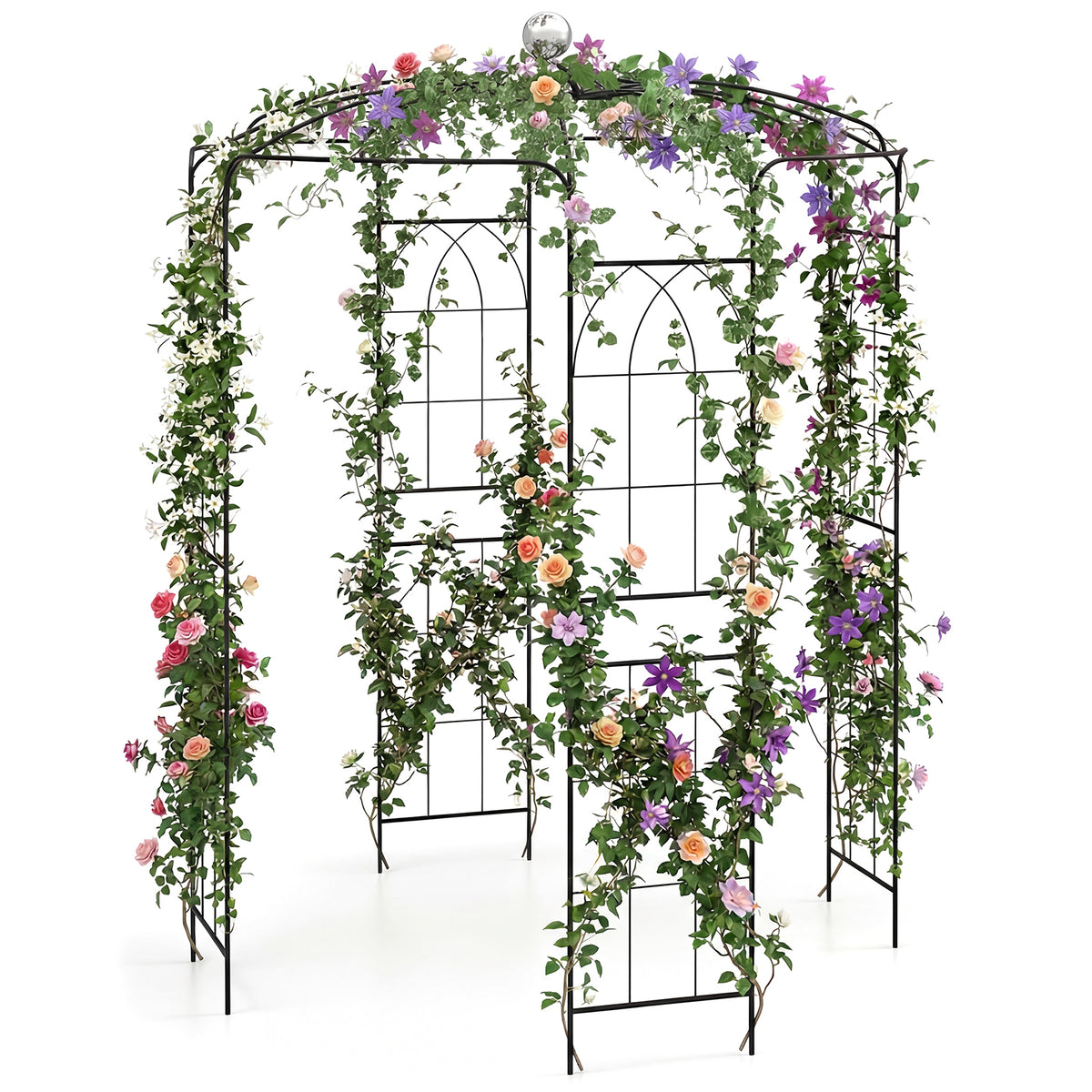 Birdcage Shape Arch,286 cm High x 206cm Wide, Heavy-Duty Wrought Metal Arbor for Climbing Plants