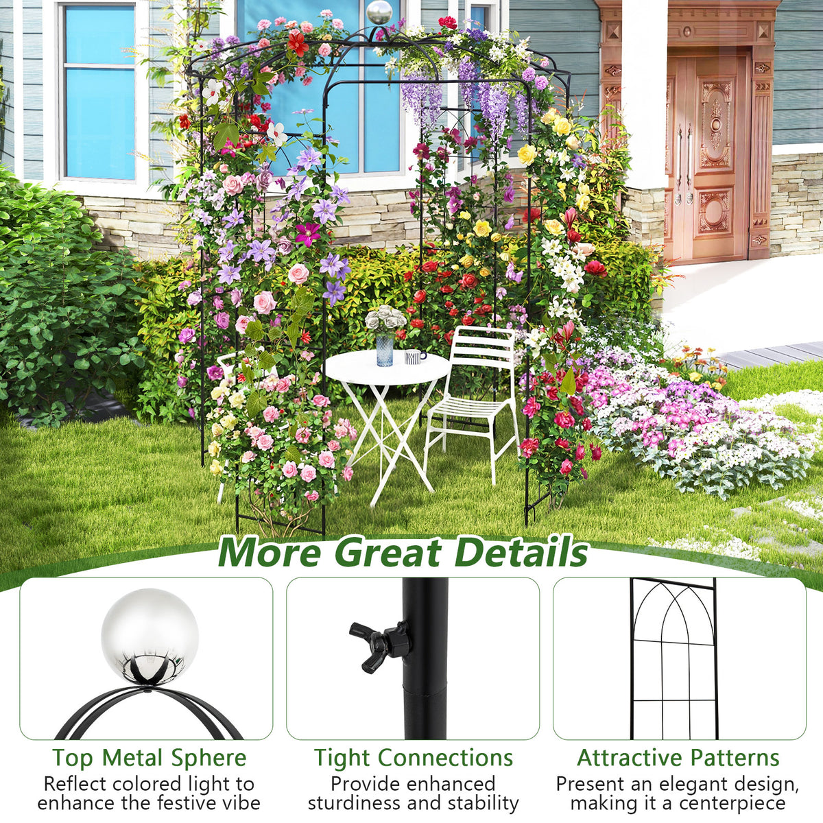Birdcage Shape Arch,286 cm High x 206cm Wide, Heavy-Duty Wrought Metal Arbor for Climbing Plants