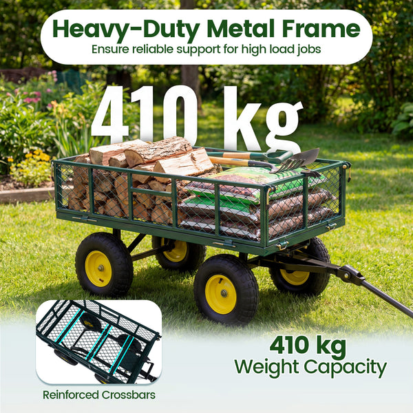 Heavy Duty Metal Garden Cart with Removable Mesh Sides and Storage Bag