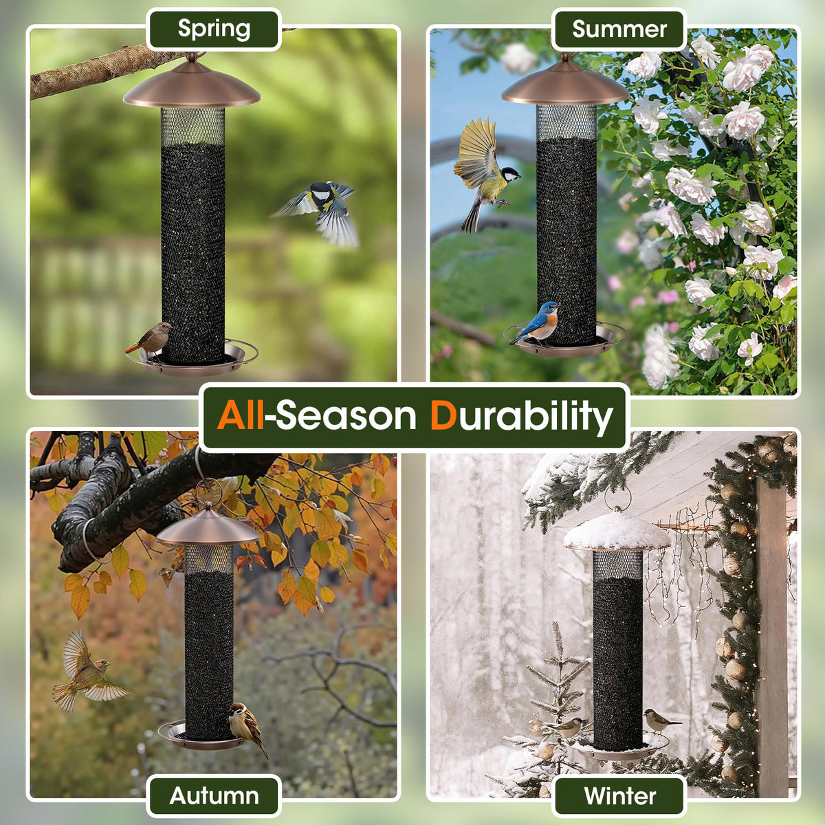 Metal Mesh Tube Bird Feeder with Squirrel Proof and 1.6KG Capacity