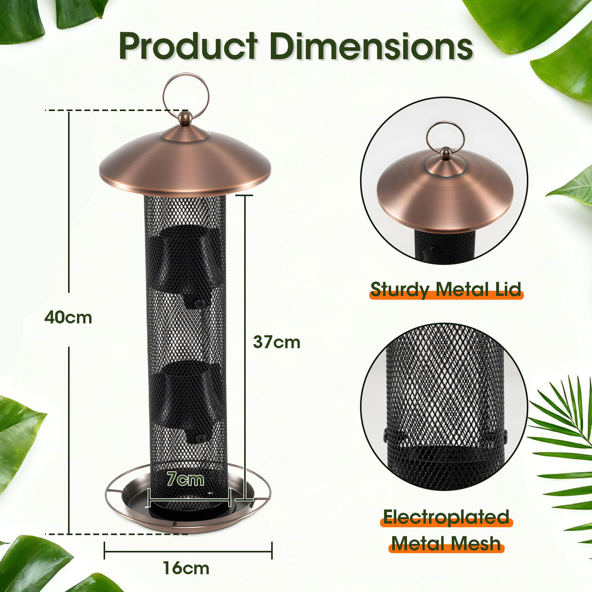 Metal Mesh Tube Bird Feeder with Squirrel Proof and 1.6KG Capacity