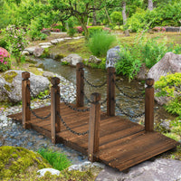 150 cm Outside Wooden Bridge with Safe Chain Railing for Garden Holds up to 180 kg