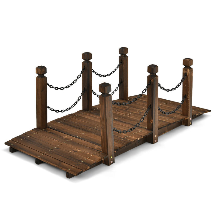 150 cm Outside Wooden Bridge with Safe Chain Railing for Garden Holds up to 180 kg