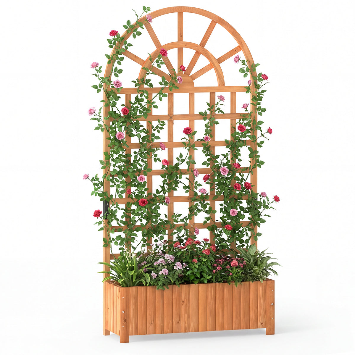 Wooden Raised Garden Bed with Trellis, 121/182 cm Outdoor Planter Box w/Privacy Screen