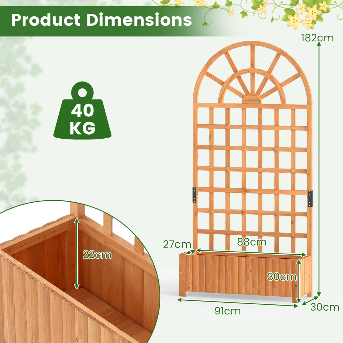 Wooden Raised Garden Bed with Trellis, 121/182 cm Outdoor Planter Box w/Privacy Screen