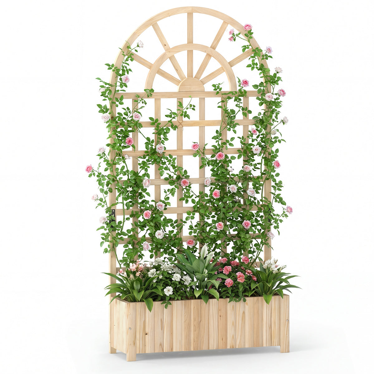 Wooden Raised Garden Bed with Trellis, 121/182 cm Outdoor Planter Box w/Privacy Screen