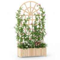 Wooden Raised Garden Bed with Trellis, 121/182 cm Outdoor Planter Box w/Privacy Screen