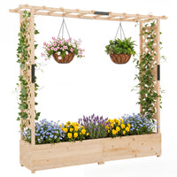 Raised Garden Bed with 2-Sided Trellis & Hanging Roof, Fir Wood Planter Box