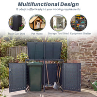 Outdoor Metal Garbage Bin Storage Shed for 2 Trash Cans with Lockable Doors