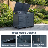 Outdoor Metal Garbage Bin Storage Shed for 2 Trash Cans with Lockable Doors