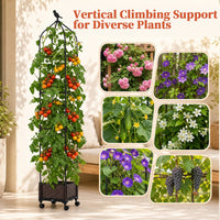 Raised Garden Bed with Trellis, Tomato Cage Planter Box with Self-Drainage & Wheels for Climbing Vines