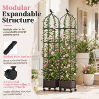 Raised Garden Bed with Trellis, Tomato Cage Planter Box with Self-Drainage & Wheels for Climbing Vines