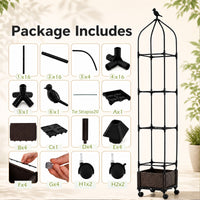 Raised Garden Bed with Trellis, Tomato Cage Planter Box with Self-Drainage & Wheels for Climbing Vines