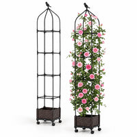 Raised Garden Bed with Trellis, Tomato Cage Planter Box with Self-Drainage & Wheels for Climbing Vines