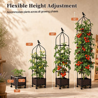 Raised Garden Bed with Trellis, Tomato Cage Planter Box with Self-Drainage & Wheels for Climbing Vines