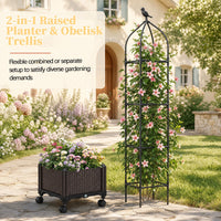 Raised Garden Bed with Trellis, Tomato Cage Planter Box with Self-Drainage & Wheels for Climbing Vines