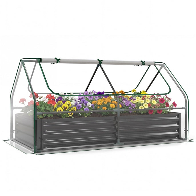180 x 90 x 91cm Galvanized Raised Garden Bed w/ Greenhouse & Dual 2-Tier Windows