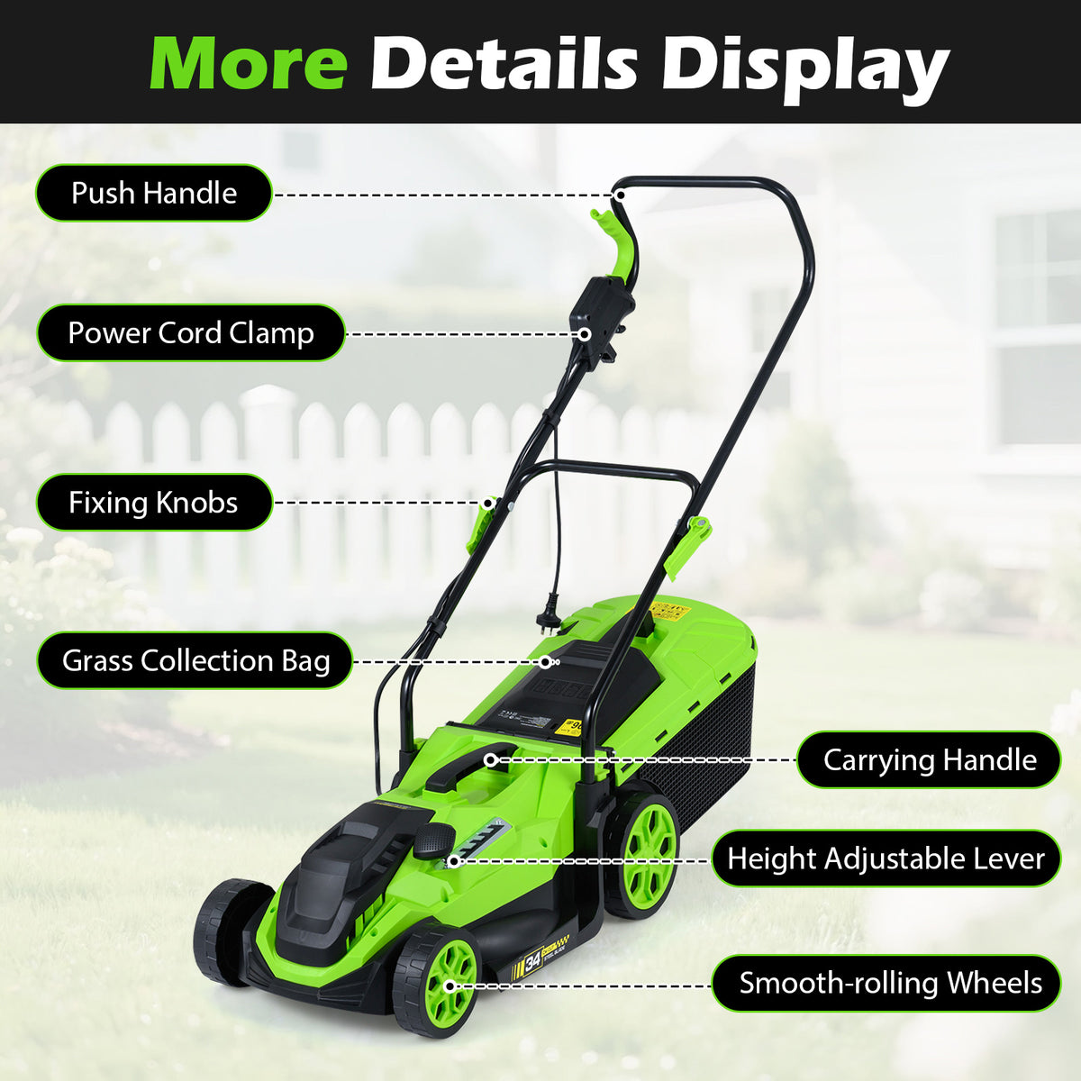 12-Amp Corded Electric Lawn Mower with 5-Position Height Adjustment