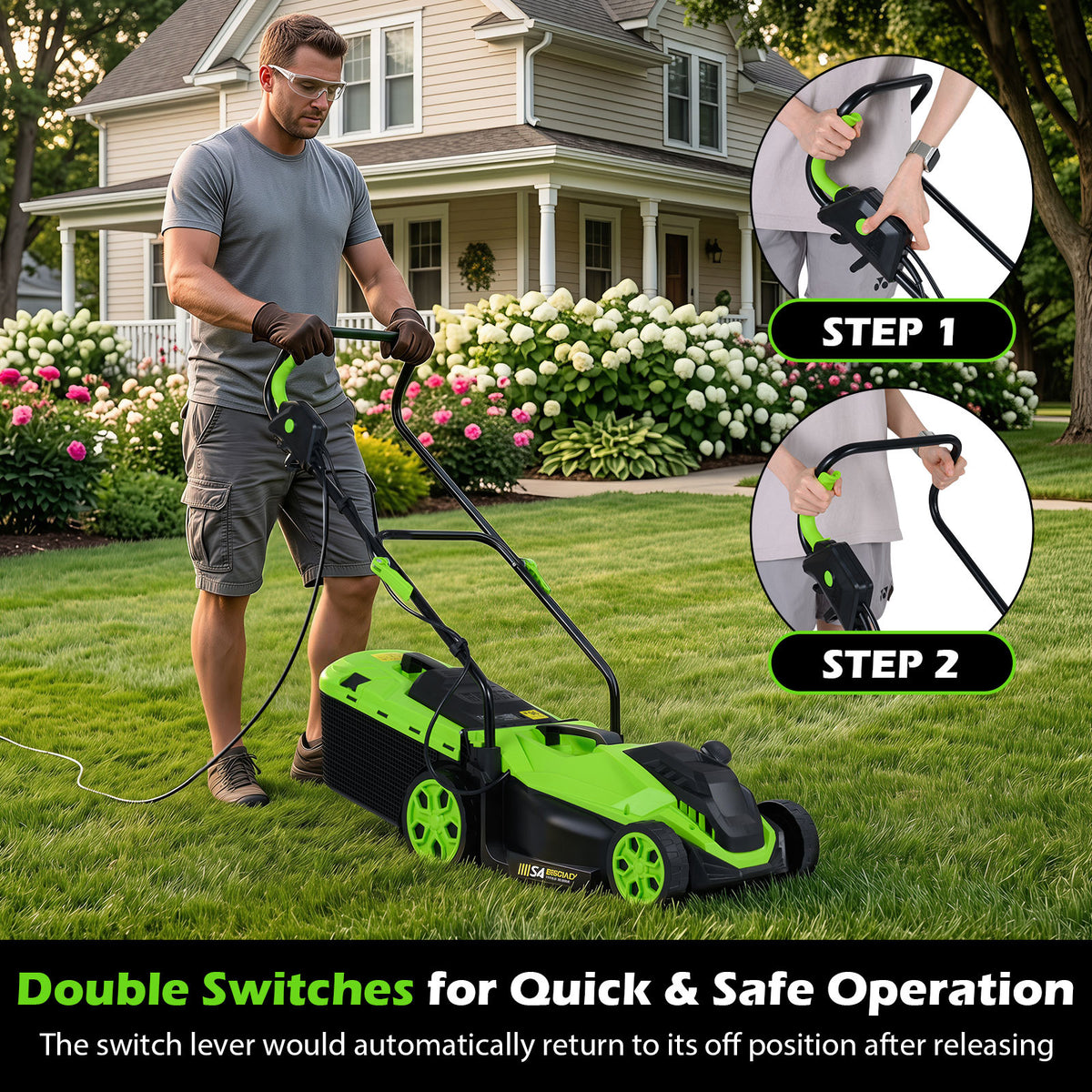 12-Amp Corded Electric Lawn Mower with 5-Position Height Adjustment