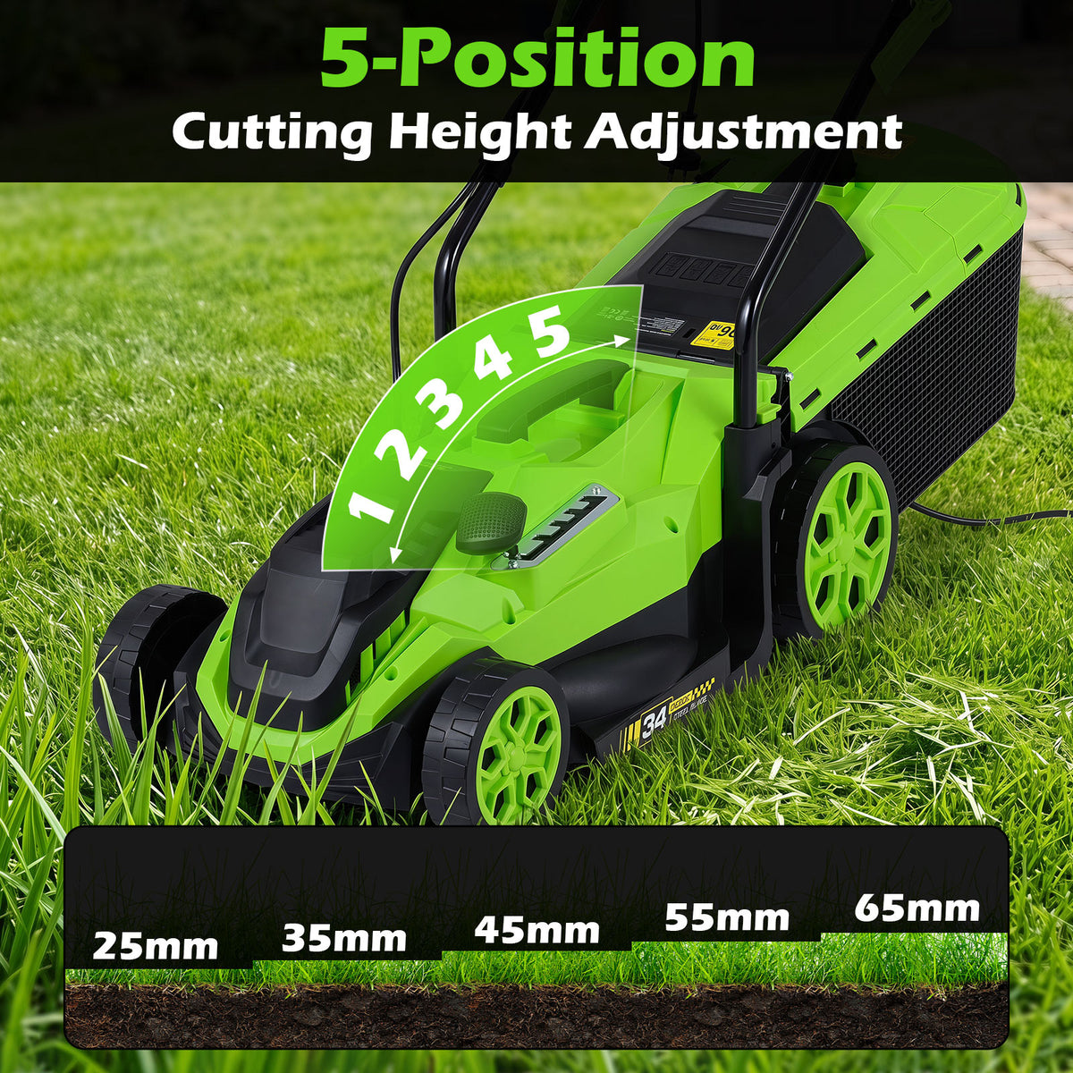 12-Amp Corded Electric Lawn Mower with 5-Position Height Adjustment