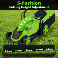 12-Amp Corded Electric Lawn Mower with 5-Position Height Adjustment