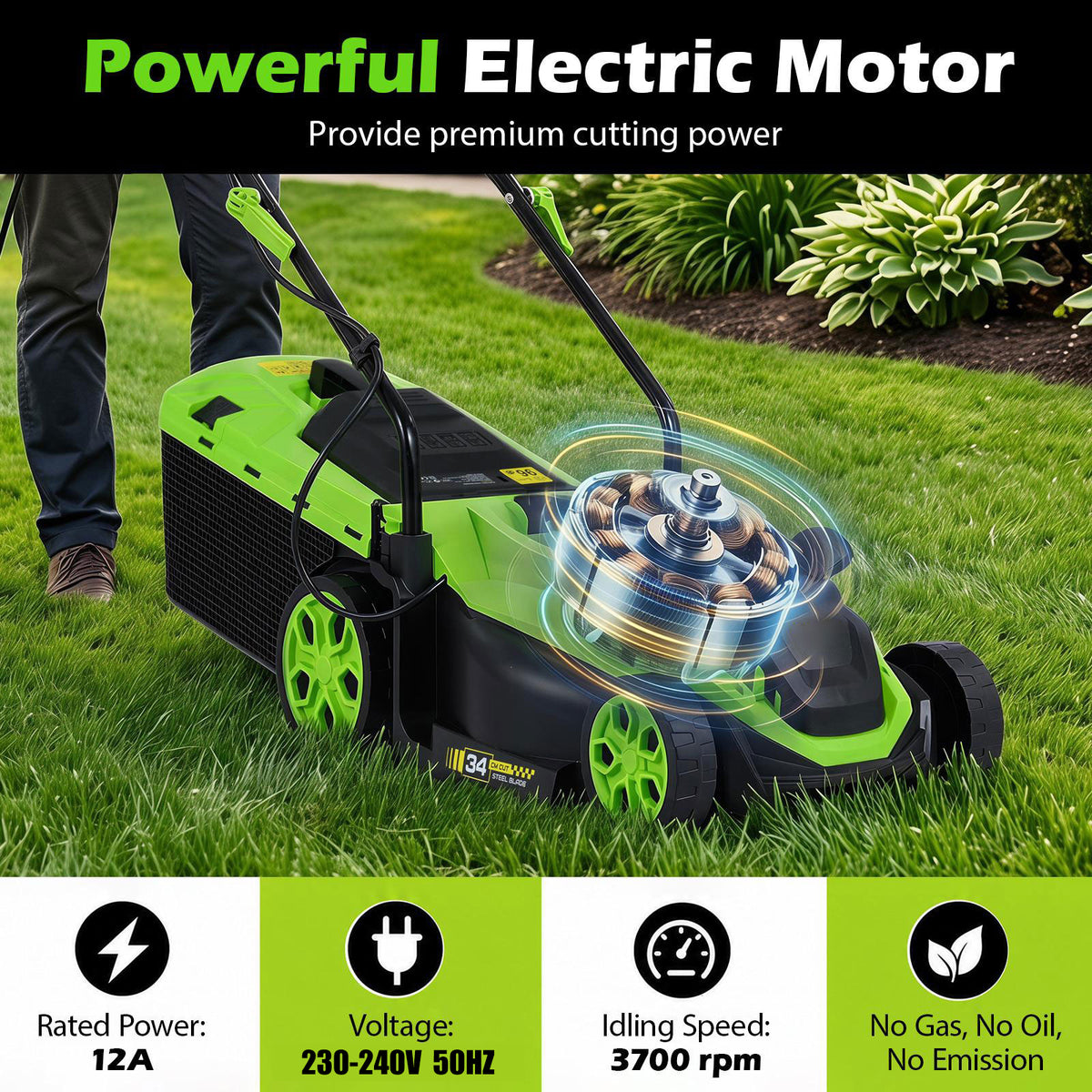 12-Amp Corded Electric Lawn Mower with 5-Position Height Adjustment