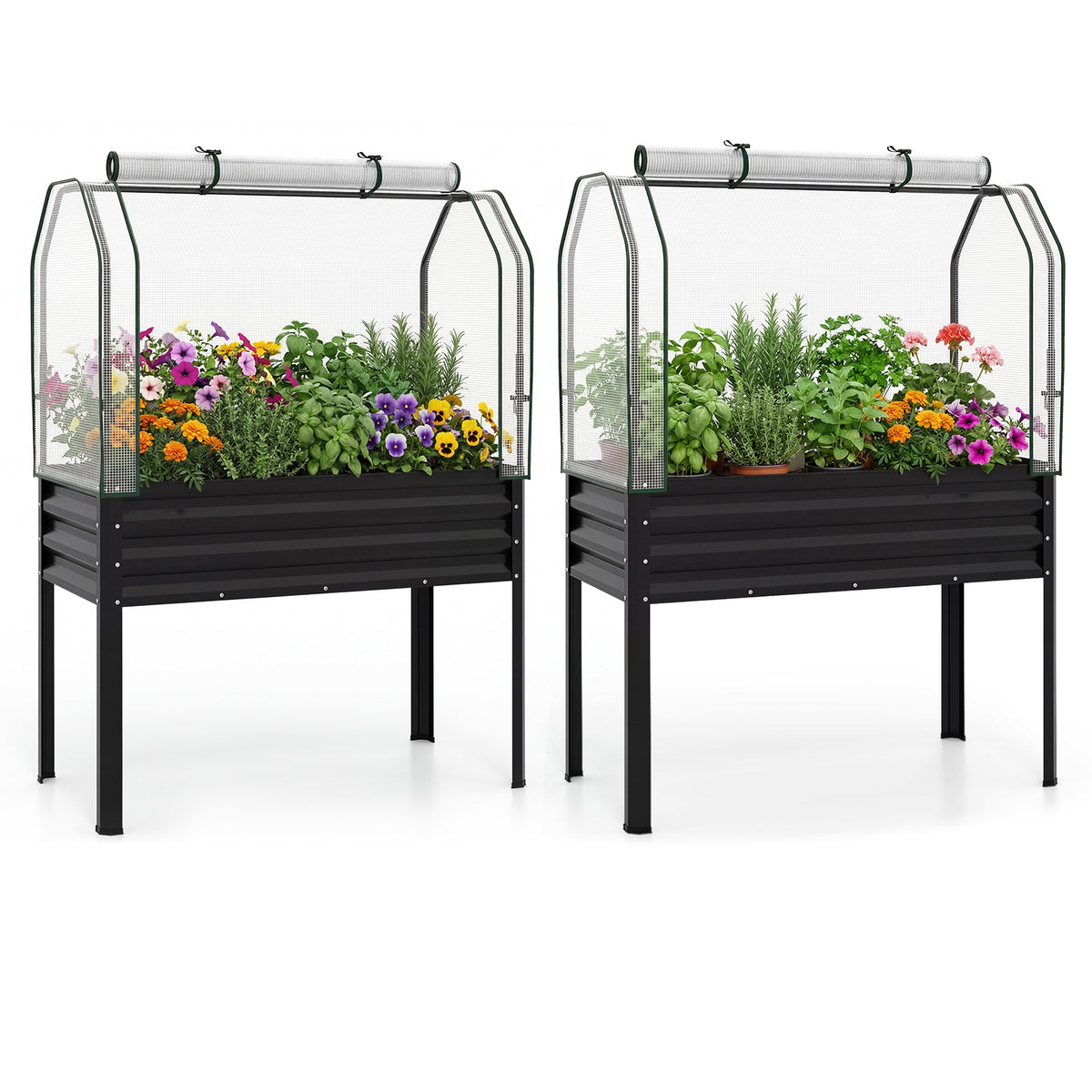 3-in-1 Raised Garden Bed with Greenhouse Cover and Trellis for Flower Herb Vegetable