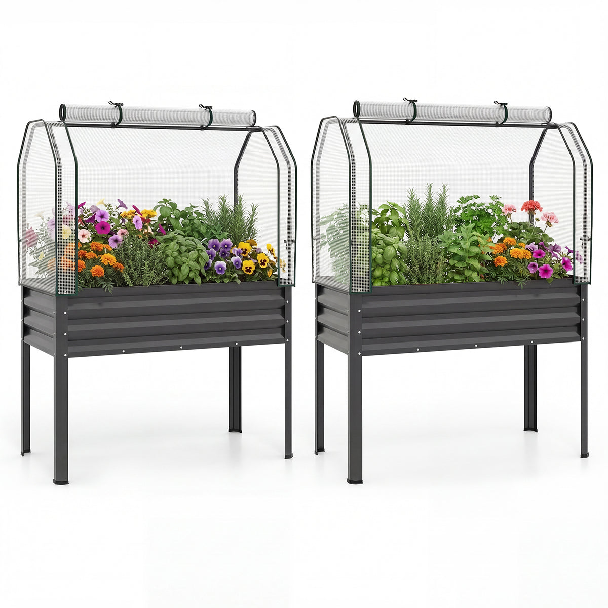 3-in-1 Raised Garden Bed with Greenhouse Cover and Trellis for Flower Herb Vegetable