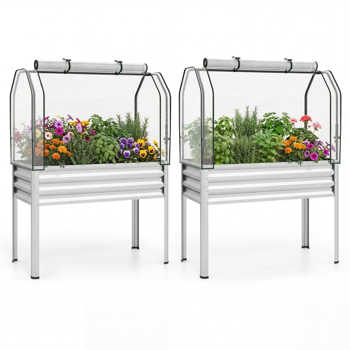 3-in-1 Raised Garden Bed with Greenhouse Cover and Trellis for Flower Herb Vegetable