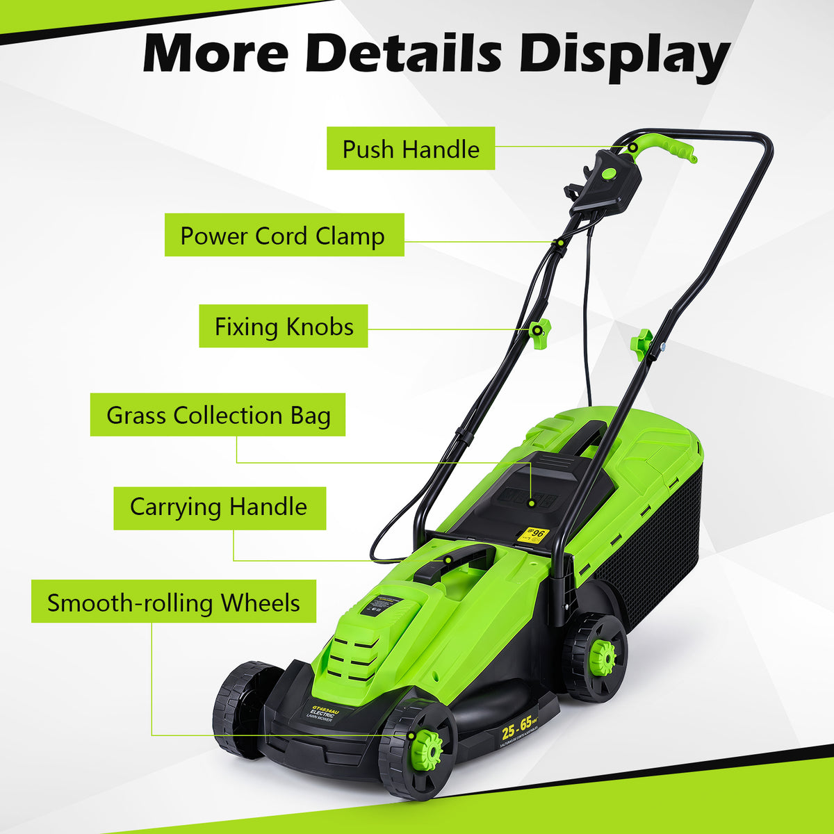 Electric Lawn Mower with 5-Position Height Adjustment
