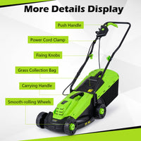 Electric Lawn Mower with 5-Position Height Adjustment