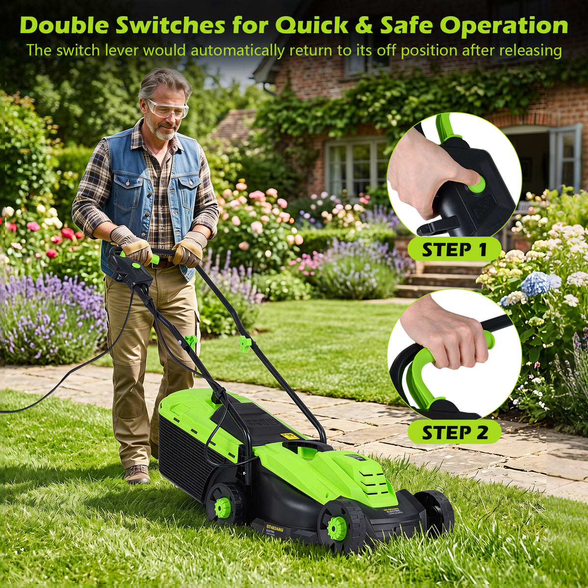 Electric Lawn Mower with 5-Position Height Adjustment