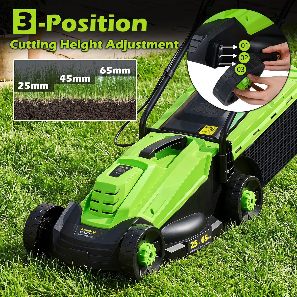 Electric Lawn Mower with 5-Position Height Adjustment