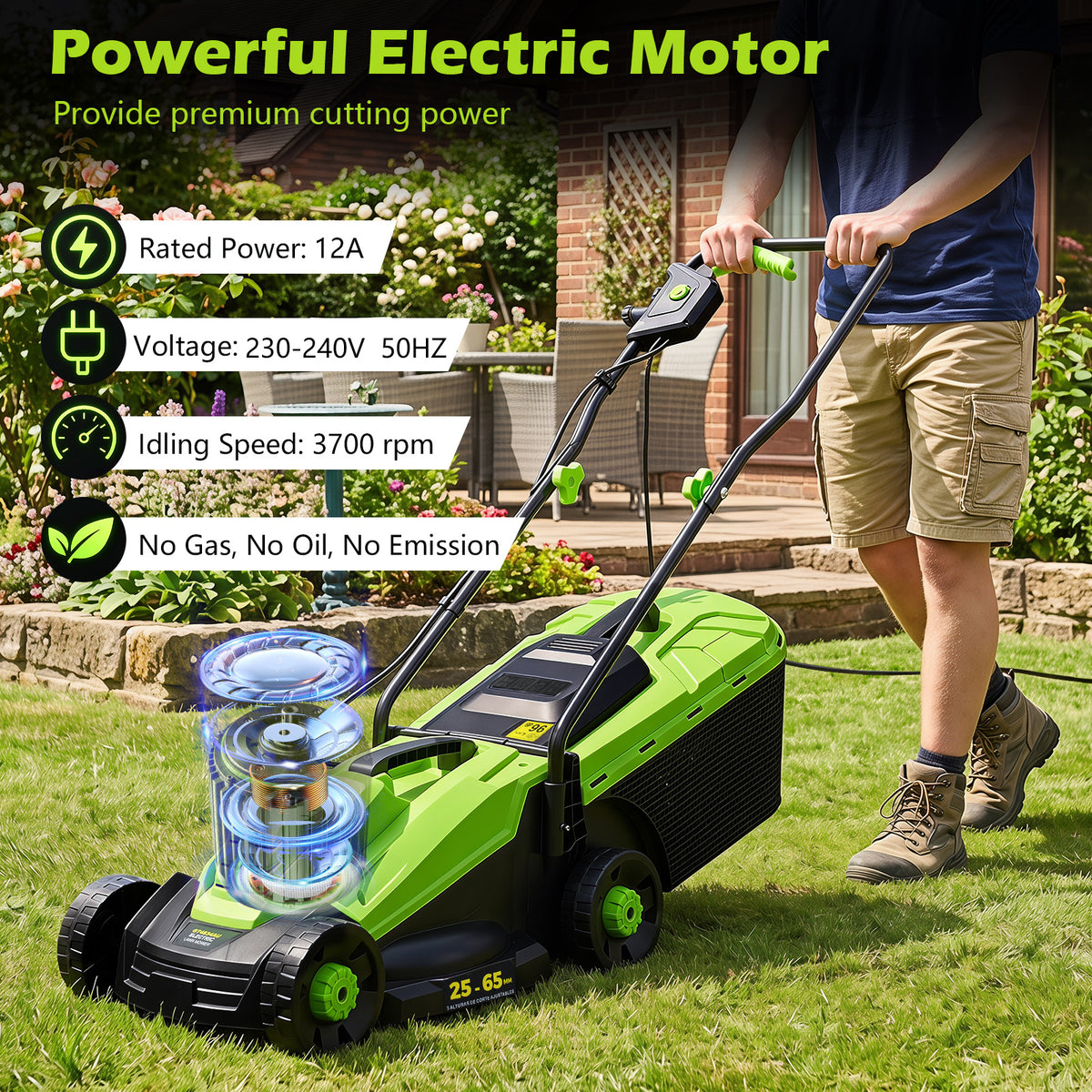 Electric Lawn Mower with 5-Position Height Adjustment