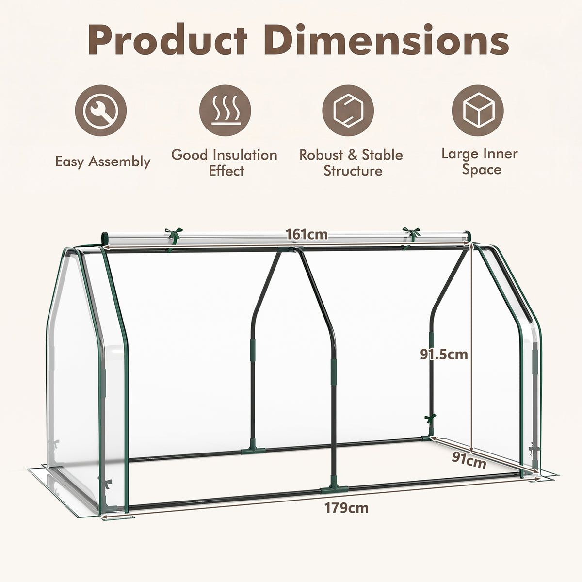 Portable Mini Greenhouse with Roll-up Zipper Door and Metal Frame