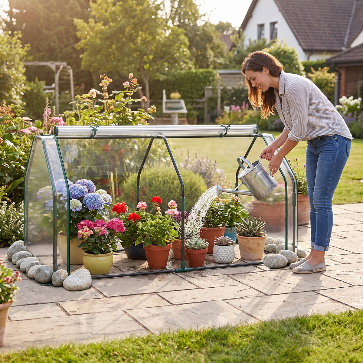 Portable Mini Greenhouse with Roll-up Zipper Door and Metal Frame