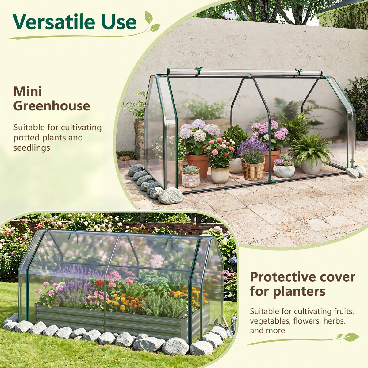 Portable Mini Greenhouse with Roll-up Zipper Door and Metal Frame