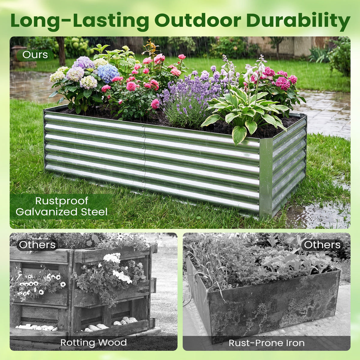 180 x 90 x 50 cm Galvanized Raised Garden Bed Kit