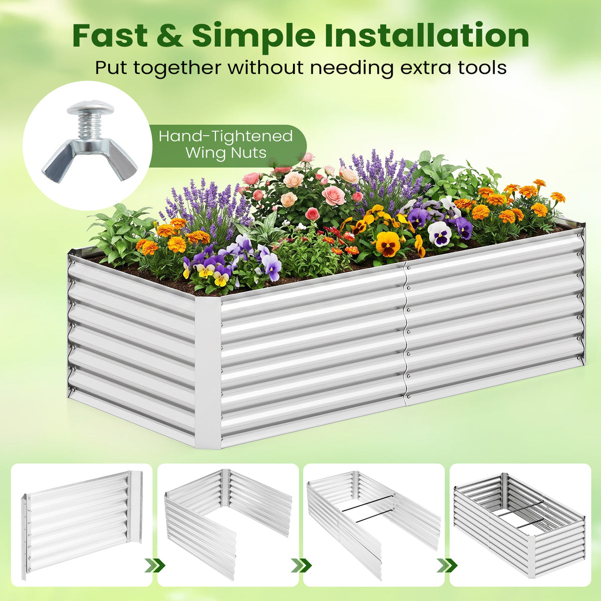 180 x 90 x 50 cm Galvanized Raised Garden Bed Kit