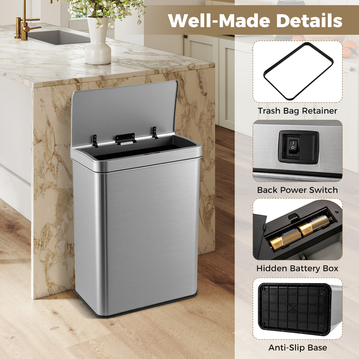 53L Automatic Trash Can with Lid, Motion Sensor Garbage Can