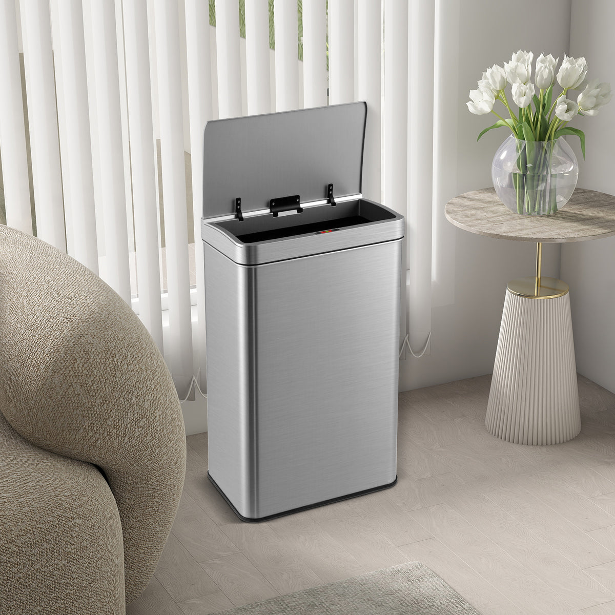 60L Automatic Trash Can with Lid, Motion Sensor Garbage Can with Stay Open & Soft Close Function