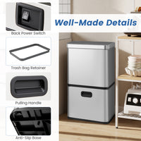 56L Stainless Steel Trash Can, Motion Sensor Garbage Can with 2 Removable Waste Bins