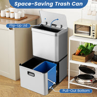 56L Stainless Steel Trash Can, Motion Sensor Garbage Can with 2 Removable Waste Bins