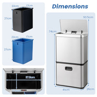 56L Stainless Steel Trash Can, Motion Sensor Garbage Can with 2 Removable Waste Bins