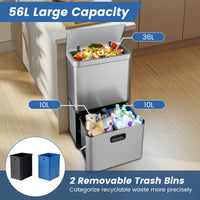 56L Stainless Steel Trash Can, Motion Sensor Garbage Can with 2 Removable Waste Bins